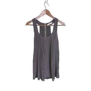 Hazel 100% Silk Beaded Racerback Tank Top Small Gray Pleated Exposed Zip